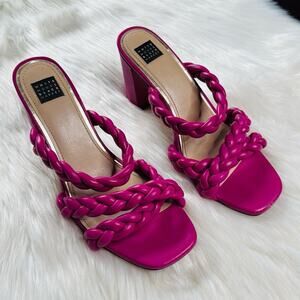 White House Black Market Pink Adalynn Braided Mid Heel Mule Sandals